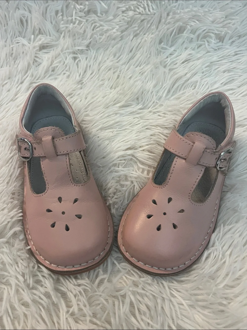 L'Amour Pink Leather T-Strap Mary Jane Shoes